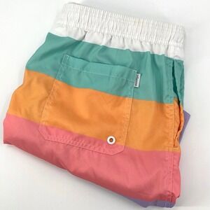 Maamgic Mens XXL Swim Trunks Pastel Rainbow Striped Mesh Lined Board Shorts